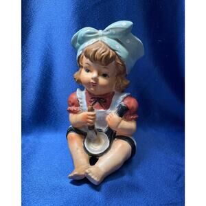 Vintage Dee Bee Co Porcelain Farm Girl with Mixing Bowl